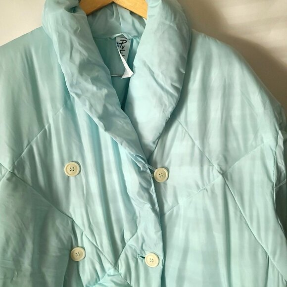 Free People Ella Puffer Jacket Sz M Blue Button Front Pockets Cozy NWT $168 - Picture 6 of 14